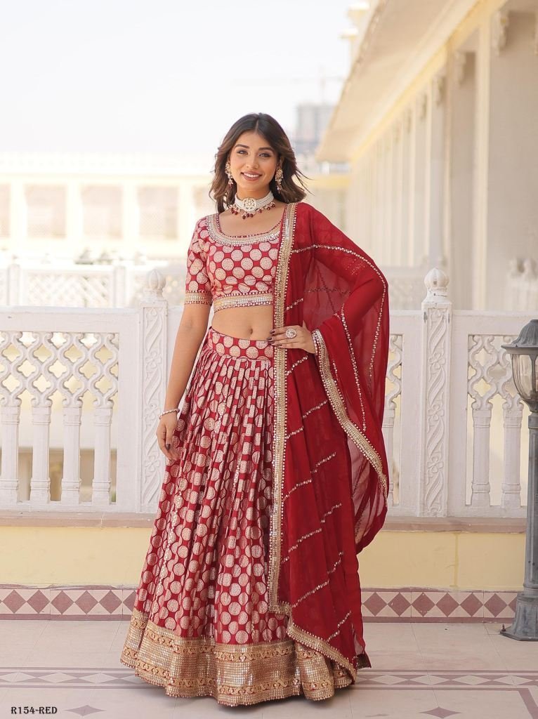red sequence embroidered lehen 1721034712 Red Sequence Embroidered Lehenga Choli With 3 5 Meter Flair