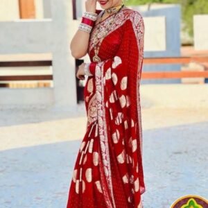 Red Siroski Paan Work Pure Viscose Georgette Saree