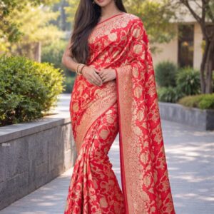 Red Soft Lichi Silk Saree with Rich Pallu And Jacquard Work