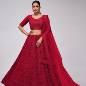 Red Soft Net Sequence Work Lehenga Choli
