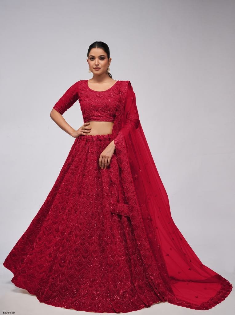 red soft net sequence work leh 1723093816 Red Soft Net Sequence Work Lehenga Choli