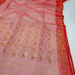 Red Soft Pure Maslin Dhakai Jamdani Saree