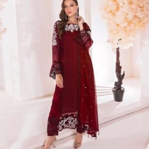 Red Trending Sequence Readymade Designer Suits With Pent And Georgette Dupatta