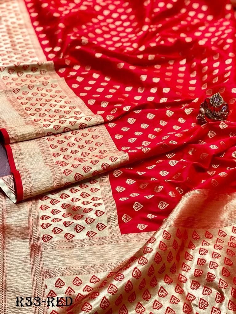 red vani butta pure banarasi s 1717842224 Red Vani Butta Pure Banarasi Silk Saree