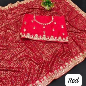 Red Vichitra Silk Saree With Sequence Codding work