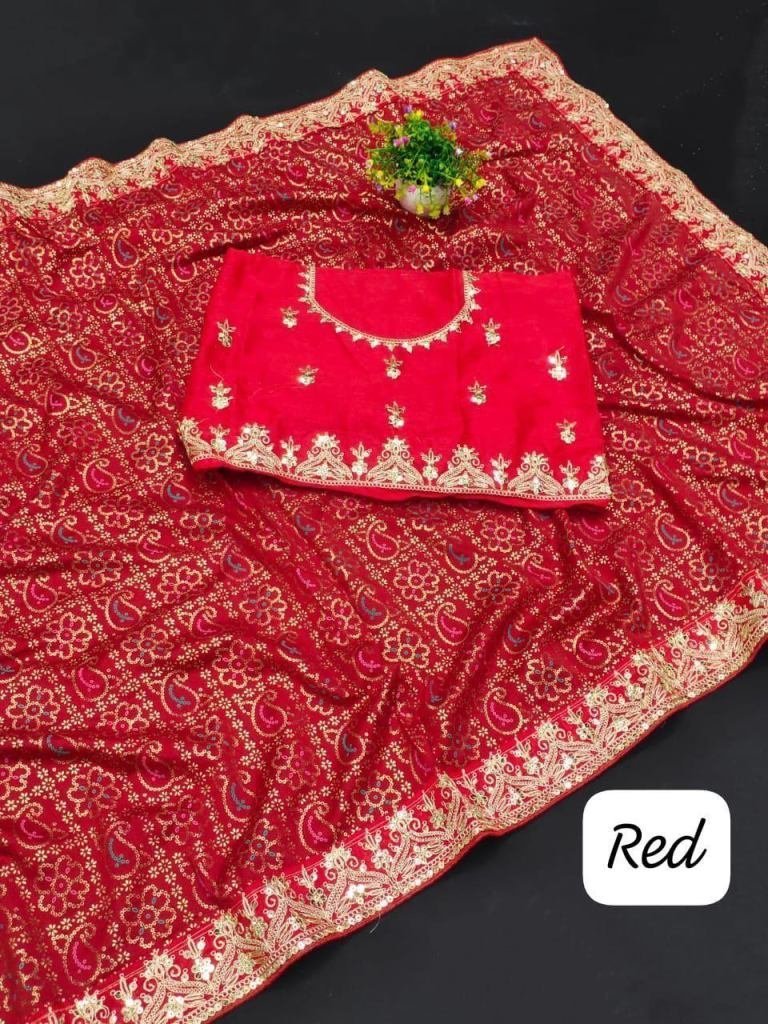 red vichitra wine saree with s 1727345688 Red Vichitra Silk Saree With Sequence Codding work