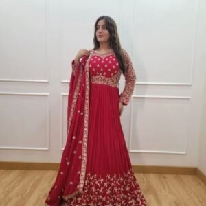 Red Wedding 5mm Sequence And Embroidery Work Pure Georgette Gown