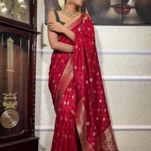 Red Wedding Pure Copper Zari Banarasi Soft Silk Saree