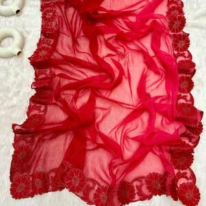 Redish Pink Luxury Look Diamond Work Silk Saree With Cut Work