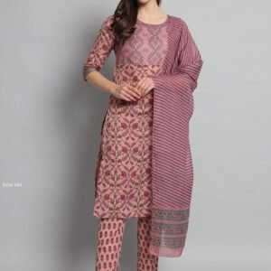 Regular Wear Pink Cotton Printed Kurti Pant with Dupatta set