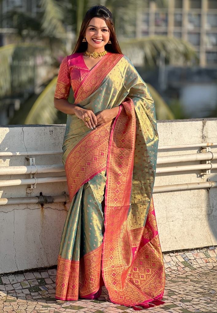 rich color zari weaving soft t 1734605204 Rich Color Zari Weaving Soft Tissue Saree With Unstitch Blouse
