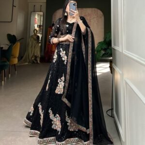 Rich Look Black Party Wear Embroidered Georgette Lehenga Choli