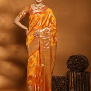 Rich pallu Organza silk yellow saree with blouse