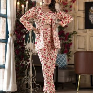 Richierevise Cream Digital Printed Co ord Set With Jacket