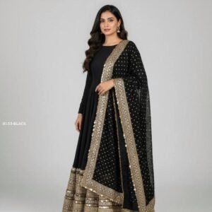 Roman Silk Anarkali Suit Set With Sequence Work