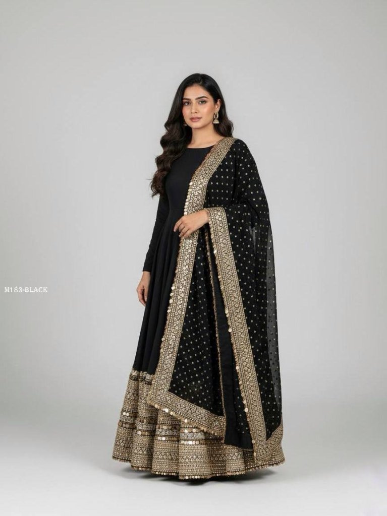 roman silk anarkali suit set w 1767333304 Roman Silk Anarkali Suit Set With Sequence Work