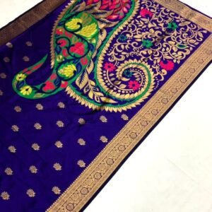 Rose Gold Jari Work Border Purple Saree Pallu