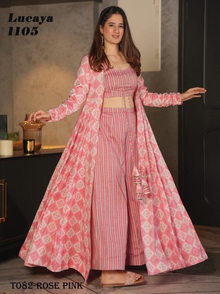 rose pink pure rayon with digi 1718616518 Rose Pink Pure Rayon With 3 Piece Koti Style Indo Western Suit