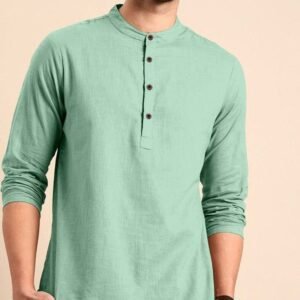 Round Neck Formal Wear Mint Khadi Linen Shirts For Men