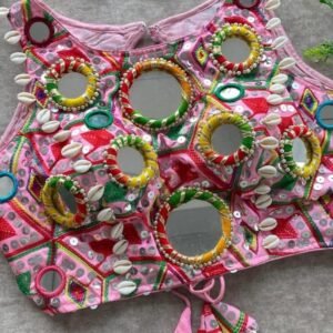 Round Neck Navratri Special Real Mirror Work Women Blouse