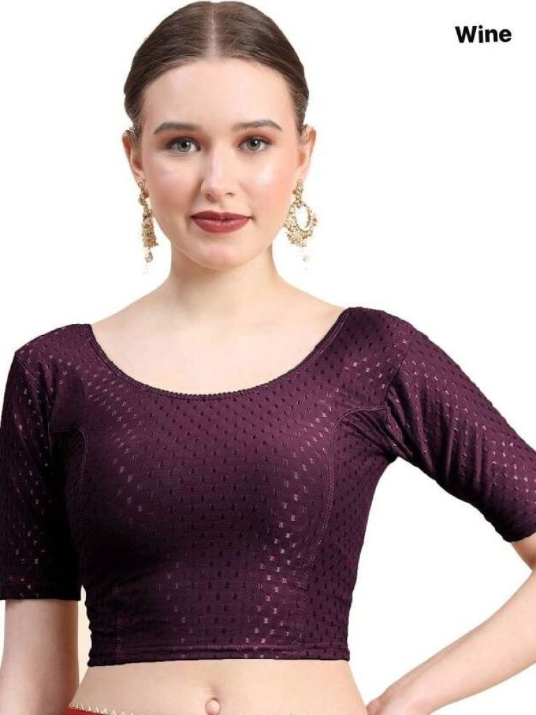 round neck wine stretchable bl 1748775322 Round Neck Wine Stretchable Blouse