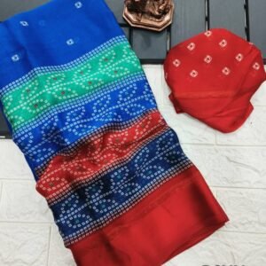 Royal Blue Bandhej Print Moss Chiffon Saree