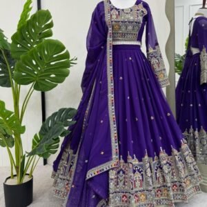 Purple Faux Georgette Heavy Thread With Sequins Work Designer Lehenga Choli