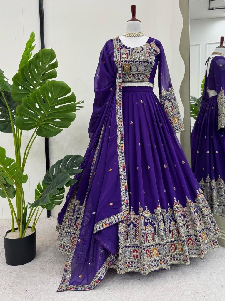 royal blue faux georgette heav 1746797985 Purple Faux Georgette Heavy Thread With Sequins Work Designer Lehenga Choli