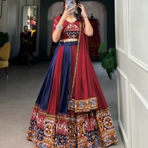 Royal Blue New Transitional Rayon Navratri Lehenga Choli With Gamthi Work Or Printed