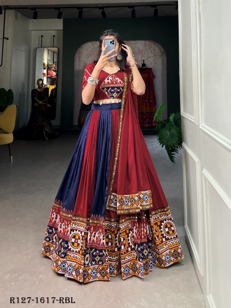 royal blue new transitional ra 1720589932 Royal Blue New Transitional Rayon Navratri Lehenga Choli With Gamthi Work Or Printed