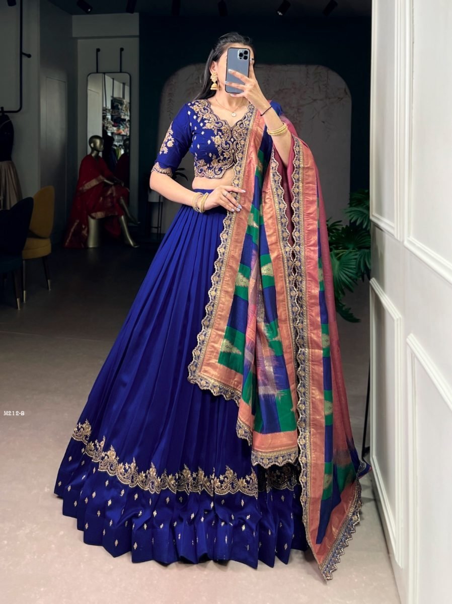 royal blue vichitra silk lehen 1771838521 Royal Blue Vichitra Silk Lehenga Choli With Foil Print Dupatta