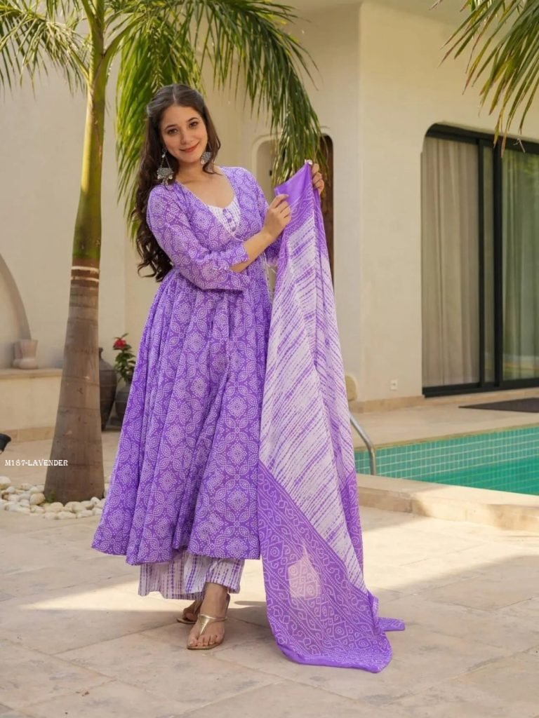 royal lavender printed anarkal 1767959074 Royal Lavender Printed Anarkali Kurti Set with Dupatta