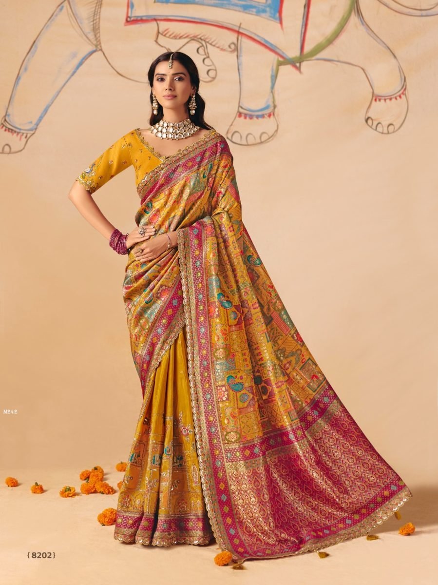 royal mustard dola zari silk f 1777289348 Anaara Royal Mustard Dola Zari Silk Festive Silk Saree