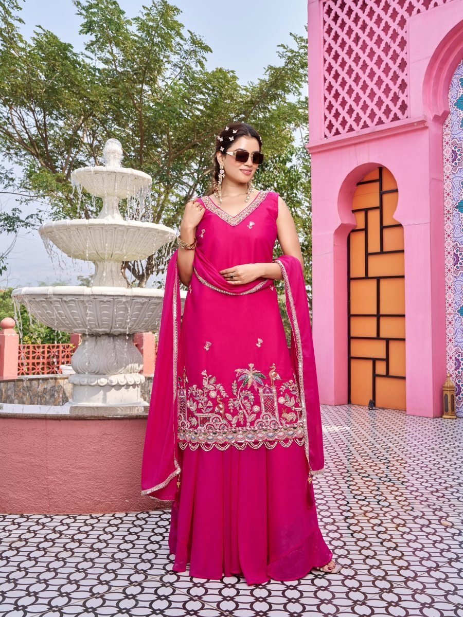 royal rani pink embroidered su 1773396381 Royal Rani Pink Embroidered Suit Set With Peacock Floral Embroidery Work