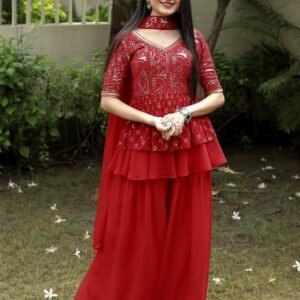 Royal Red Farari Sharara Set by Fab Funda