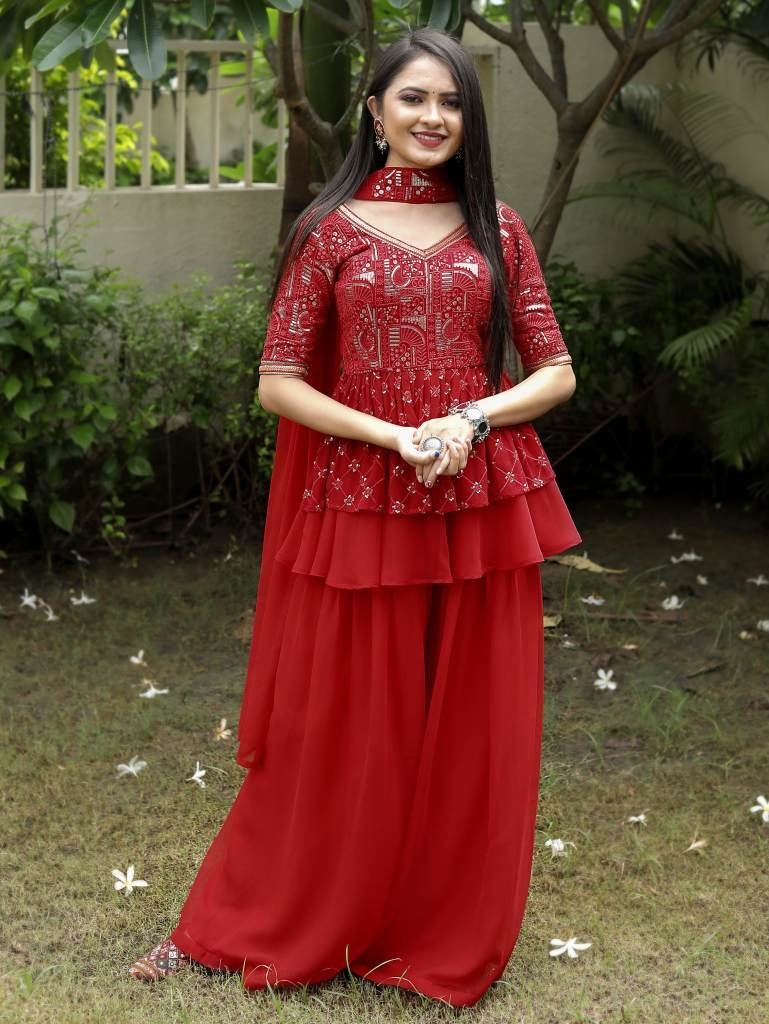 royal red farari sharara set b 1712312424 Royal Red Farari Sharara Set by Fab Funda