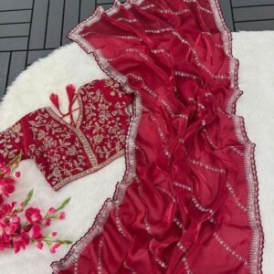 Royalstyle Red Pure Soft Jimmy Choo Silk Saree
