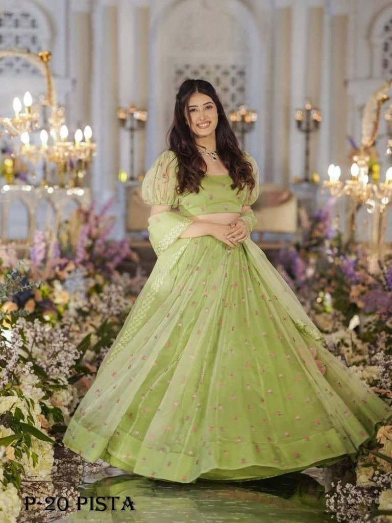 russian silk pista lotus lehen 1718342509 Russian Silk Pista Lotus Lehenga Choli With Dupatta