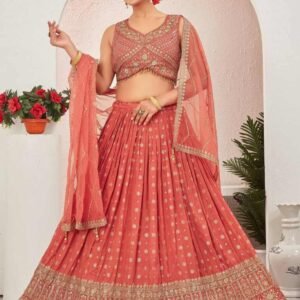 Rust Jacquard Dola Silk Lehenga Choli Set