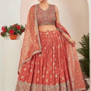 Rusted Orange Embroidered Readymade Lehenga Choli