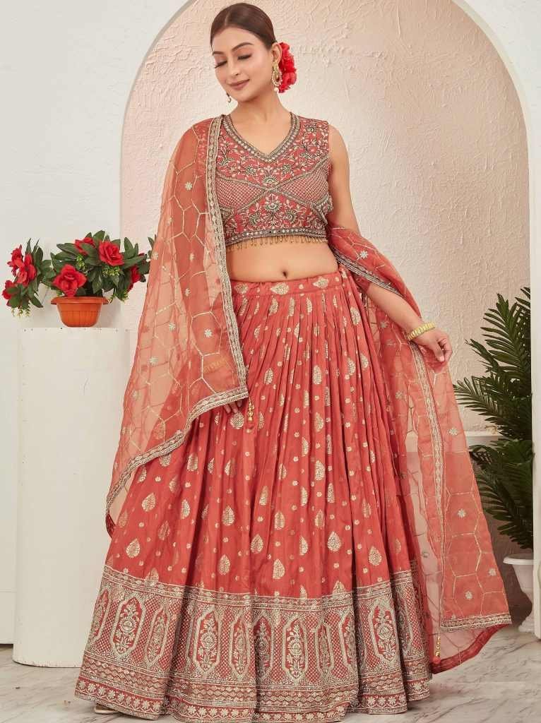 rusted orange embroidered read 1715084312 Rusted Orange Embroidered Readymade Lehenga Choli