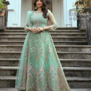 Sabah Ruksaar 1002 A Sea Green Heavy Butterfly Net Gown