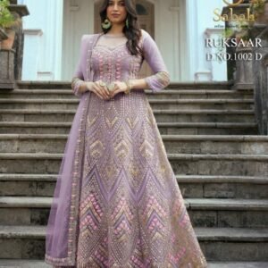 Sabah Ruksaar 1002 D Lavender Heavy Butterfly Net Gown