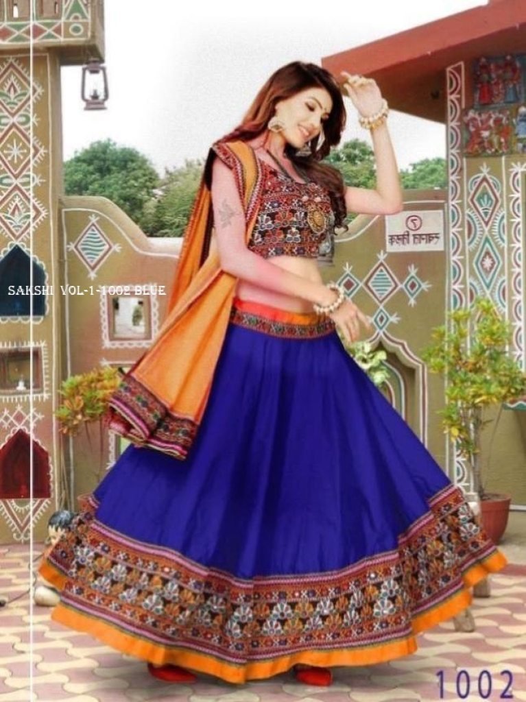 sakshi vol 1 chain stich mirro 1717139316 Sakshi Vol 1 Chain Stich Mirror Work Cotton Navratri Lehenga