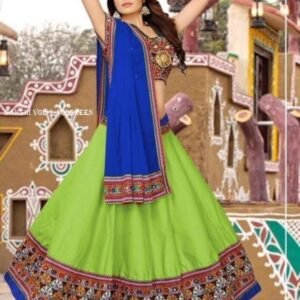 Sakshi Vol 1 Green Chain Stich Mirror Work Cotton Navratri Lehenga