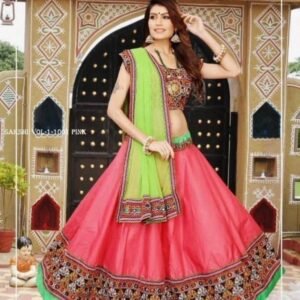 Sakshi Vol 1 Pink Chain Stich Mirror Work Cotton Navratri Lehenga