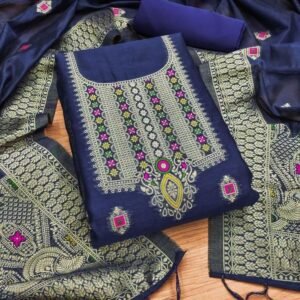 Blue Pure Chanderi Banarasi Silk Dress Material For Women