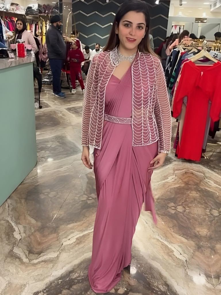 satin silk baby pink colour re 1742041063 Satin Silk Baby Pink Colour Ready To Wear Saree With Jacket