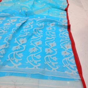 Sea Blue Designer Maslin Jamdani Saree