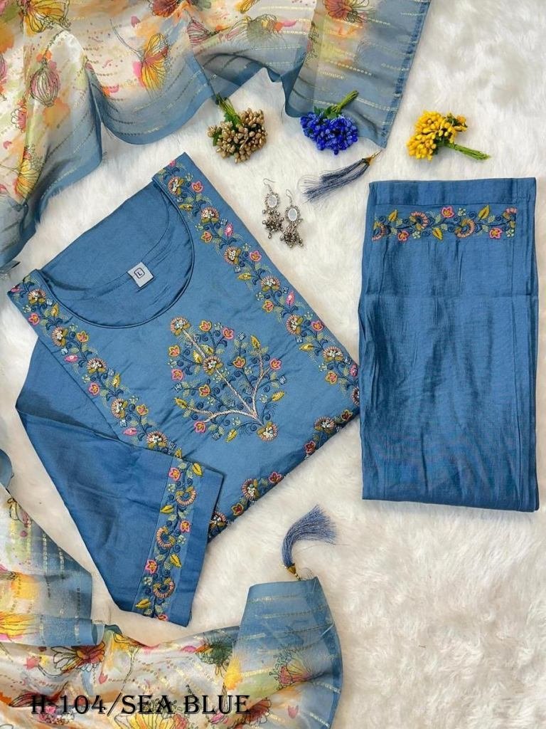sea blue muslin and viscose ku 1725267250 Sea Blue Muslin and Viscose Kurti Pant With Dupatta